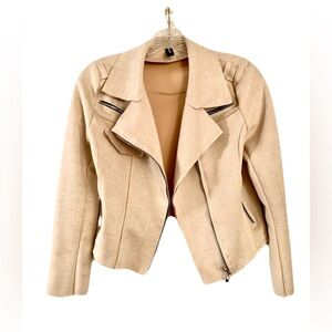 Stylish Beige Faux Leather Jacket for Women